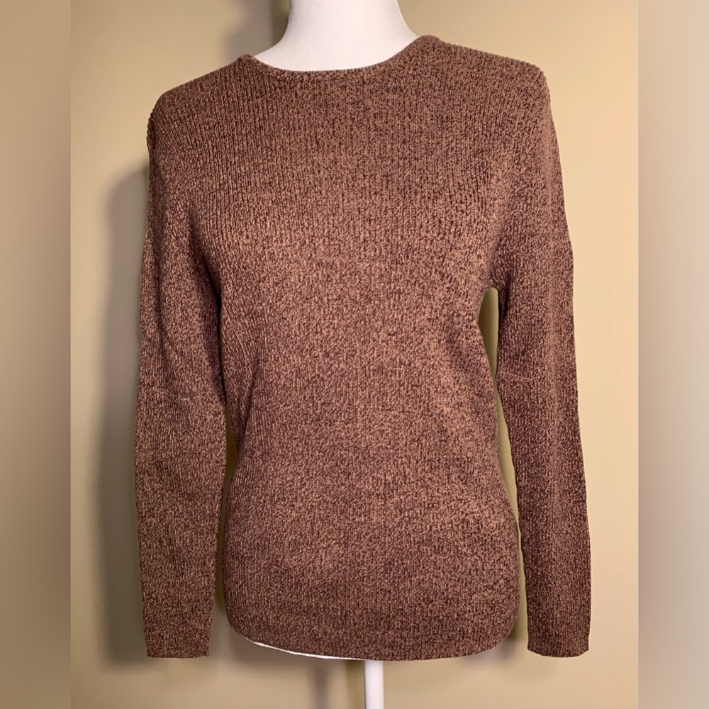 EUC Sweater: Marled Brown, Crew Neck, Vintage, Cotton Blend Carolyn Taylor